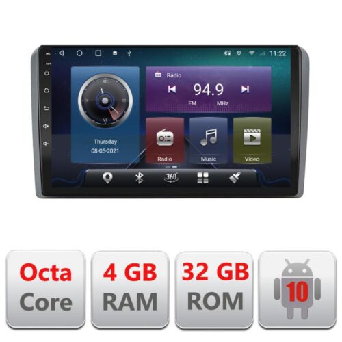VPX Navigatie dedicata Edonav Audi A3 8P C-049,QLED,Octacore,4 Gb RAM,32 Gb Hdd,360,4G,DSP,GPS,Bluetooth