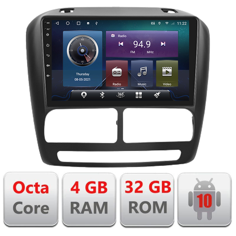 Navigatie dedicata Edonav Fiat Doblo 2010-2017 si Opel Combo 2010-2017 4+32 GB,QLED,Octacore,4 Gb RAM,32 Gb Hdd,360,4G,DSP,GPS,Bluetooth
