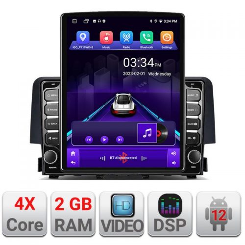 VPX Navigatie dedicata Edonav Honda Civic 2016-2020 K-669 ecran Tesla 9.7″ QLED,2Gb RAM,32Gb Hdd,DSP,GPS,Bluetooth