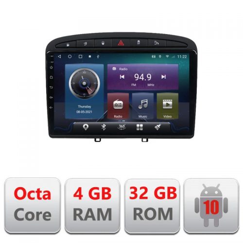 VPX Navigatie dedicata Edonav Peugeot 308 C-038,QLED,Octacore,4 Gb RAM,32 Gb Hdd,360,4G,DSP,GPS,Bluetooth