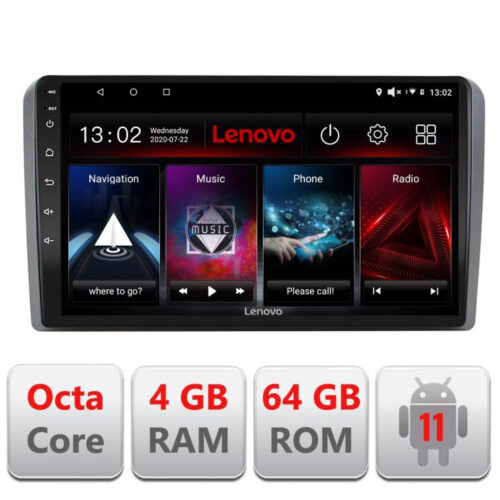 VPX Navigatie dedicata Lenovo Audi A3 8P L-049, Octacore Qualcomm, 4Gb RAM, 64Gb Hdd, 4G, Qled, DSP, Carplay, Bluetooth