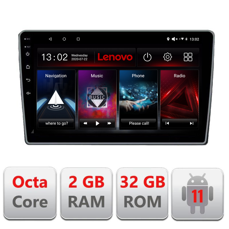 Navigatie dedicata Lenovo Citroen C3 2018-, Octacore Qualcomm, 2Gb RAM, 32Gb Hdd, 4G, Qled, DSP, Carplay, Bluetooth