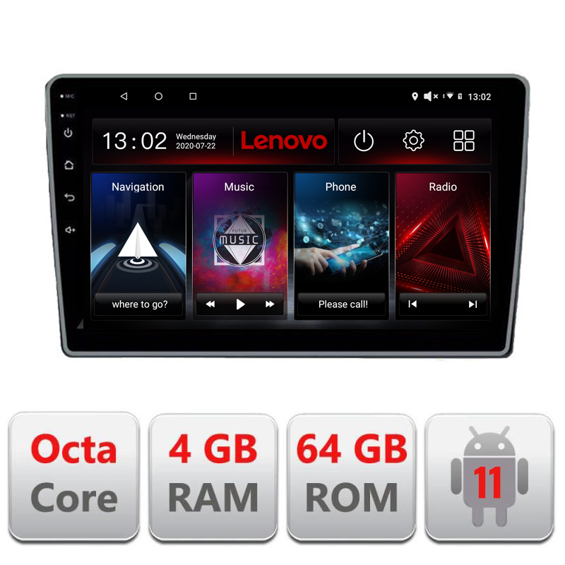 Navigatie dedicata Lenovo Citroen C3 2018-, Octacore Qualcomm, 4Gb RAM, 64Gb Hdd, 4G, Qled, DSP, Carplay, Bluetooth