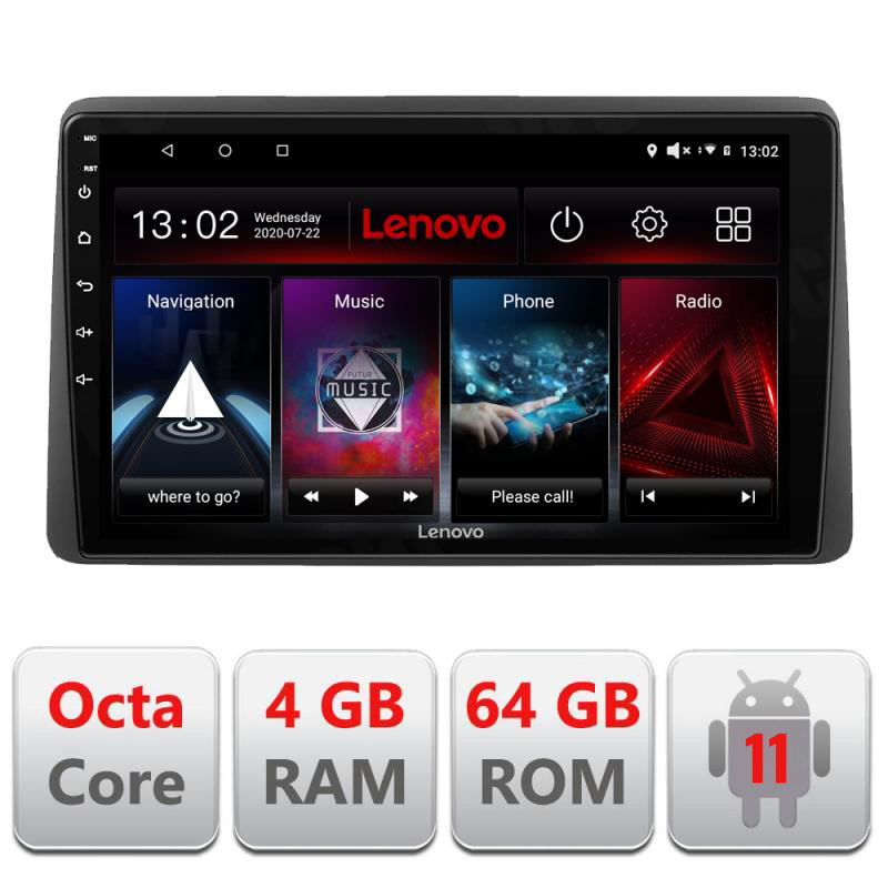 Navigatie dedicata Lenovo DODGE RAM 2019-, Octacore Qualcomm, 4Gb RAM, 64Gb Hdd, 4G, Qled, DSP, Carplay, Bluetooth