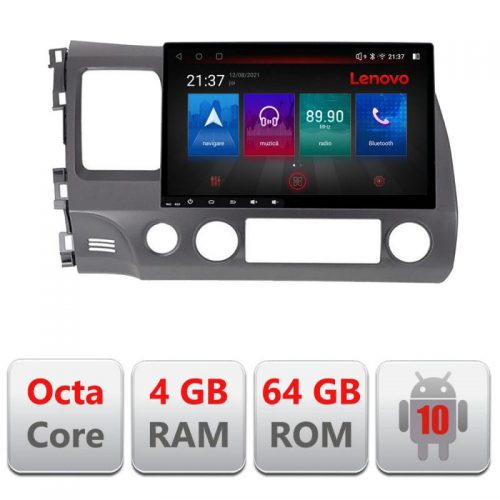 VPX Navigatie dedicata Lenovo Honda Civic 2005-2011 E-044, Octacore, 4Gb RAM, 64Gb Memorie, 4G, Qled, 360, DSP, Carplay,Bluetooth