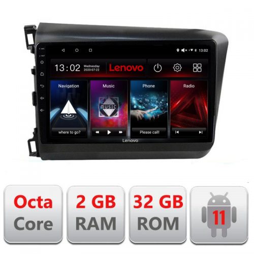 VPX Navigatie dedicata Lenovo Honda Civic 2012-2015 D-132, Octacore Qualcomm, 2Gb RAM, 32Gb Hdd, 4G, Qled, DSP, Carplay, Bluetooth
