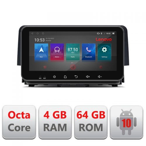 VPX Navigatie dedicata Lenovo Honda Civic 2016-2020 4+64, Ecran QLED 10.33″, Octacore, 4Gb RAM, 64Gb Memorie, 4G, 360, DSP, Carplay,Bluetooth