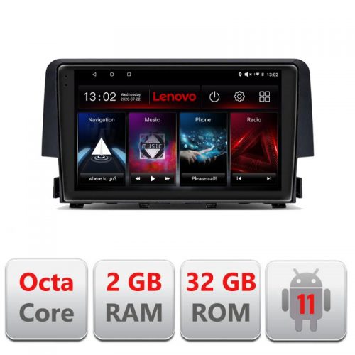 VPX Navigatie dedicata Lenovo Honda Civic 2016-2020 D-669, Octacore Qualcomm, 2Gb RAM, 32Gb Hdd, 4G, Qled, DSP, Carplay, Bluetooth