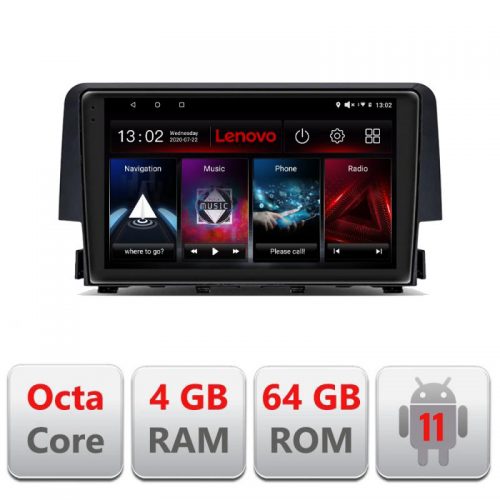VPX Navigatie dedicata Lenovo Honda Civic 2016-2020 L-669, Octacore Qualcomm, 4Gb RAM, 64Gb Hdd, 4G, Qled, DSP, Carplay, Bluetooth
