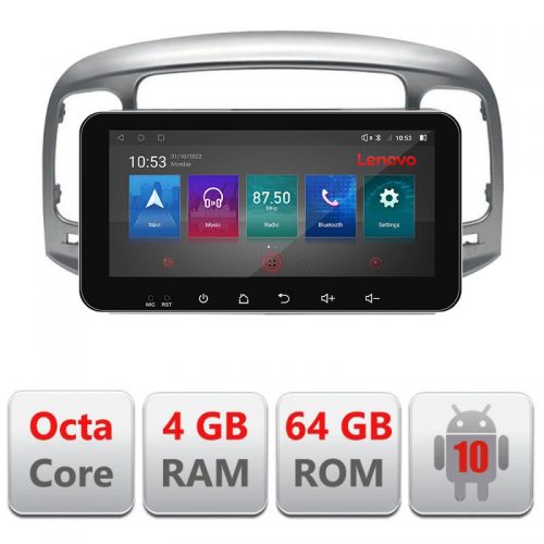 VPX Navigatie dedicata Lenovo Hyundai Accent 2006-2012 I-ACCENT 4+64, Ecran QLED 10.33″, Octacore, 4Gb RAM, 64Gb Memorie, 4G, 360, DSP, Carplay,Bluetooth