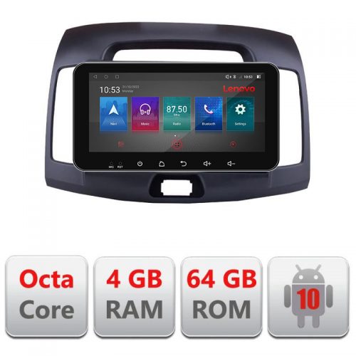 VPX Navigatie dedicata Lenovo Hyundai Elantra 2007-2011 I-2009 4+64, Ecran QLED 10.33″, Octacore, 4Gb RAM, 64Gb Memorie, 4G, 360, DSP, Carplay,Bluetooth