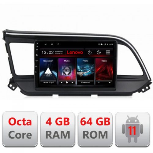 VPX Navigatie dedicata Lenovo Hyundai Elantra 2018- L-1581, Octacore Qualcomm, 4Gb RAM, 64Gb Hdd, 4G, Qled, DSP, Carplay, Bluetooth