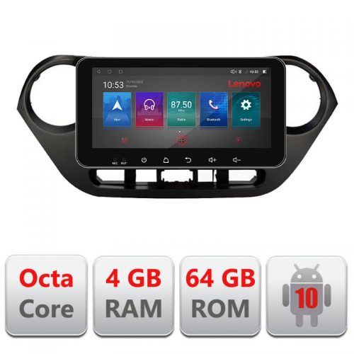 VPX Navigatie dedicata Lenovo Hyundai I10 2013-2019 I-HY38 4+64, Ecran QLED 10.33″, Octacore, 4Gb RAM, 64Gb Memorie, 4G, 360, DSP, Carplay,Bluetooth