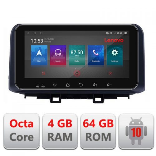 VPX Navigatie dedicata Lenovo Hyundai Kona I-1058 4+64, Ecran QLED 10.33″, Octacore, 4Gb RAM, 64Gb Memorie, 4G, 360, DSP, Carplay,Bluetooth