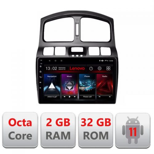 VPX Navigatie dedicata Lenovo Hyundai Santa Fe 2000-2006, Octacore Qualcomm, 2Gb RAM, 32Gb Hdd, 4G, Qled, DSP, Carplay, Bluetooth