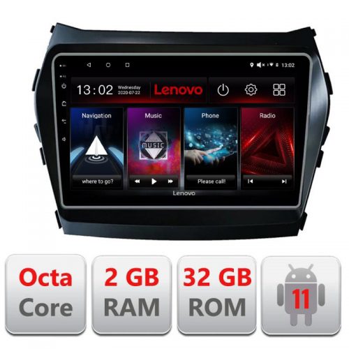 VPX Navigatie dedicata Lenovo Hyundai Santa Fe IX45 D-209, Octacore Qualcomm, 2Gb RAM, 32Gb Hdd, 4G, Qled, DSP, Carplay, Bluetooth