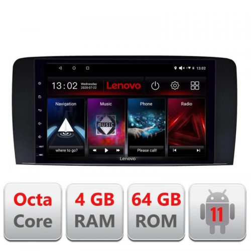 VPX Navigatie dedicata Lenovo Mercedes Clasa R L-215, Octacore Qualcomm, 4Gb RAM, 64Gb Hdd, 4G, Qled, DSP, Carplay, Bluetooth