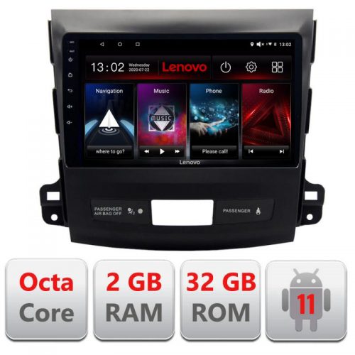 VPX Navigatie dedicata Lenovo Mitsubishi Outlander 2010 D-056, Octacore Qualcomm, 2Gb RAM, 32Gb Hdd, 4G, Qled, DSP, Carplay, Bluetooth