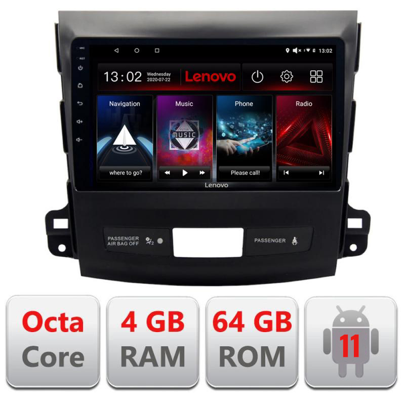 Navigatie dedicata Lenovo Mitsubishi Outlander 2010 L-056, Octacore Qualcomm, 4Gb RAM, 64Gb Hdd, 4G, Qled, DSP, Carplay, Bluetooth