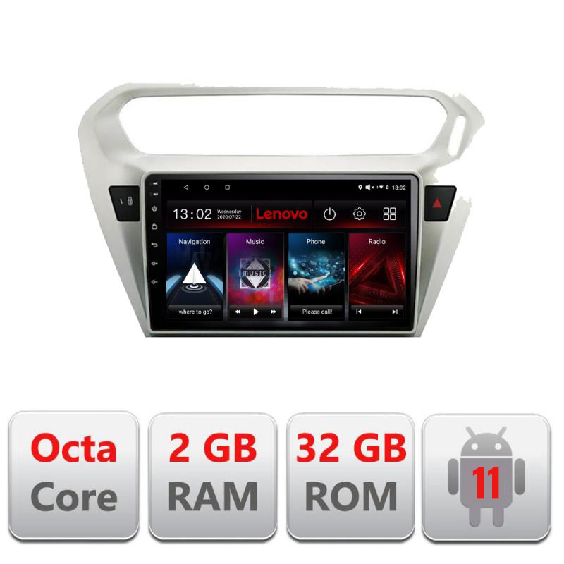 Navigatie dedicata Lenovo Peugeot 301 Citroen C-Elisee D-301, Octacore Qualcomm, 2Gb RAM, 32Gb Hdd, 4G, Qled, DSP, Carplay, Bluetooth