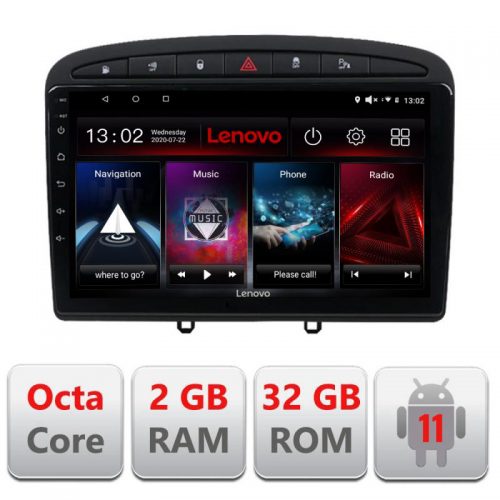 VPX Navigatie dedicata Lenovo Peugeot 308 D-038, Octacore Qualcomm, 2Gb RAM, 32Gb Hdd, 4G, Qled, DSP, Carplay, Bluetooth
