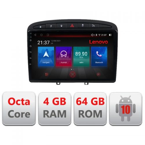 VPX Navigatie dedicata Lenovo Peugeot 308 E-038, Octacore, 4Gb RAM, 64Gb Hdd, 4G, Qled, 360, DSP, Carplay,Bluetooth