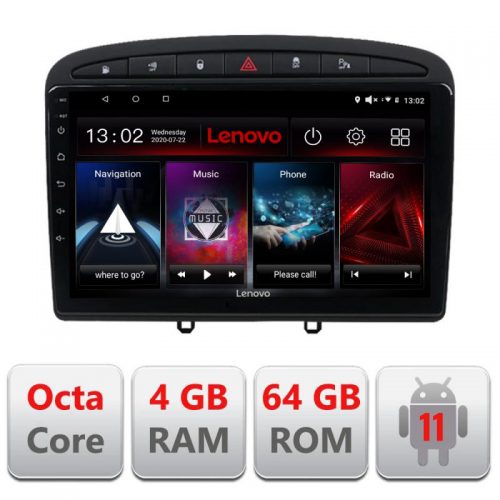 VPX Navigatie dedicata Lenovo Peugeot 308 L-038, Octacore Qualcomm, 4Gb RAM, 64Gb Hdd, 4G, Qled, DSP, Carplay, Bluetooth