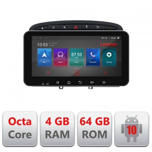 VPX Navigatie dedicata Lenovo Peugeot 308 Quad Core I-038 4+64, Ecran QLED 10.33″, Octacore, 4Gb RAM, 64Gb Memorie, 4G, 360, DSP, Carplay,Bluetooth