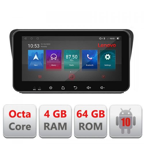 VPX Navigatie dedicata Lenovo Skoda Octavia 3 I-279 4+64, Ecran QLED 10.33″, Octacore, 4Gb RAM, 64Gb Memorie, 4G, 360, DSP, Carplay,Bluetooth