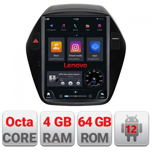 VPX Navigatie dedicata Lenovo tip Tesla Hyundai IX35 2010-2015,Qled 9.7″,Octacore,4Gb RAM,64Gb Hdd,4G,DSP,Carplay,Bluetooth