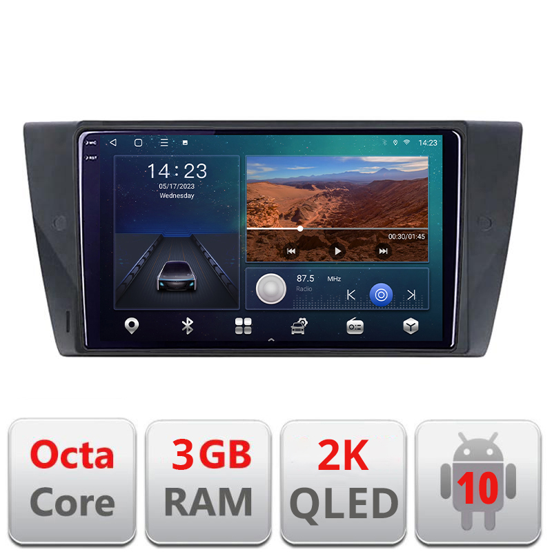 Navigatie dedicata BMW Seria 3 E90 B-095 Android Ecran 2K QLED octa core 3+32 carplay android auto KIT-095+EDT-E309V3-2K