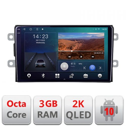 VPX Navigatie dedicata Dacia dupa 2012 B-Dacia Android Ecran 2K QLED octa core 3+32 carplay android auto KIT-Dacia+EDT-E309V3-2K