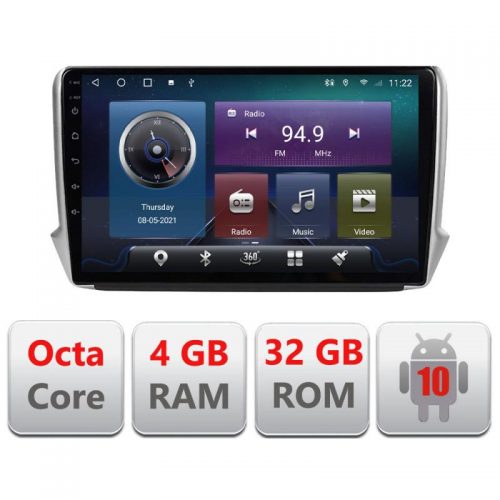 VPX Navigatie dedicata Edonav Peugeot 208 2008 C-PSA,QLED,Octacore,4 Gb RAM,32 Gb Hdd,360,4G,DSP,GPS,Bluetooth