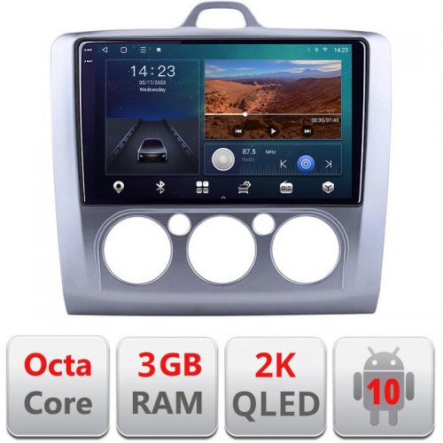 VPX Navigatie dedicata Ford Focus 2 Manual B-140-manual Android Ecran 2K QLED octa core 3+32 carplay android auto KIT-140-MANUAL+EDT-E309V3-2K