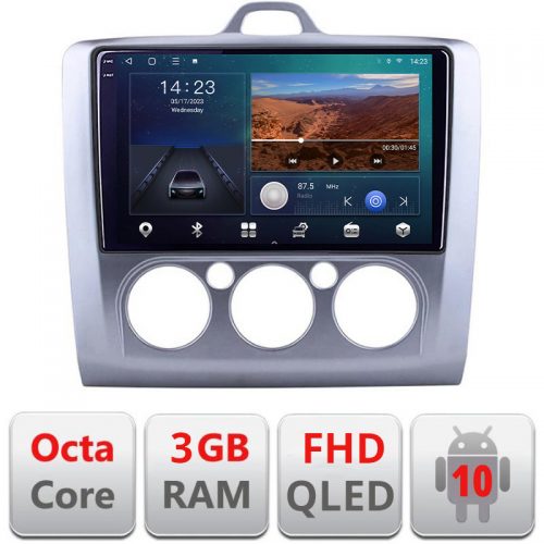 VPX Navigatie dedicata Ford Focus 2 Manual B-140-manual Android Ecran QLED octa core 3+32 carplay android auto KIT-140-MANUAL+EDT-E309V3