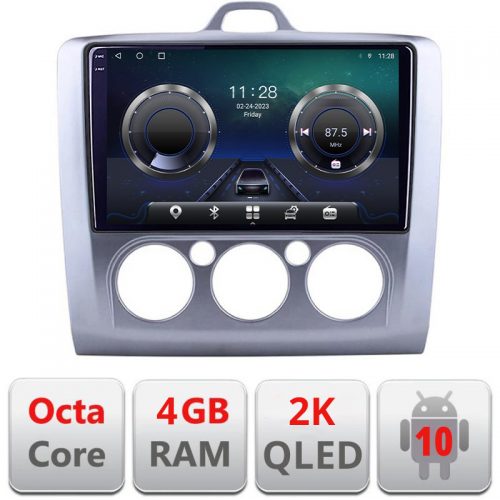 VPX Navigatie dedicata Ford Focus clima manuala C-140-manual Android Octa Core Ecran 2K QLED GPS 4G 4+32GB 360 KIT-140-manual+EDT-E409-2K