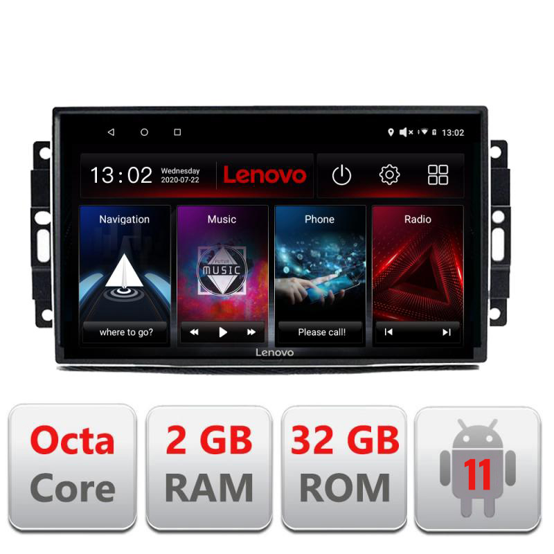Navigatie dedicata Lenovo Chrysler Jeep D-202, Octacore Qualcomm, 2Gb RAM, 32Gb Hdd, 4G, Qled, DSP, Carplay, Bluetooth