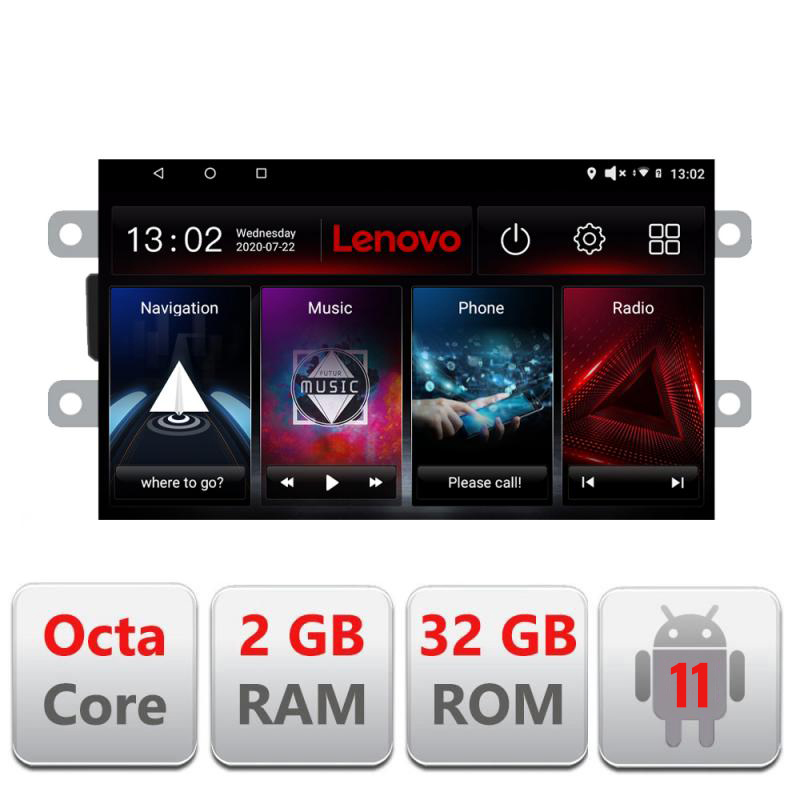 Navigatie dedicata Lenovo Dacia dupa 2012 D-Dacia, Octacore Qualcomm, 2Gb RAM, 32Gb Hdd, 4G, Qled, DSP, Carplay, Bluetooth