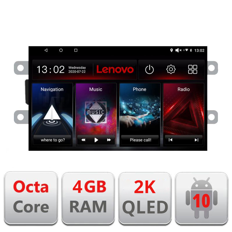 Navigatie dedicata Lenovo Dacia dupa 2012 L-Dacia, Octacore, 4Gb RAM, 64Gb Hdd, 4G, QLED 2K, DSP, Carplay, Bluetooth