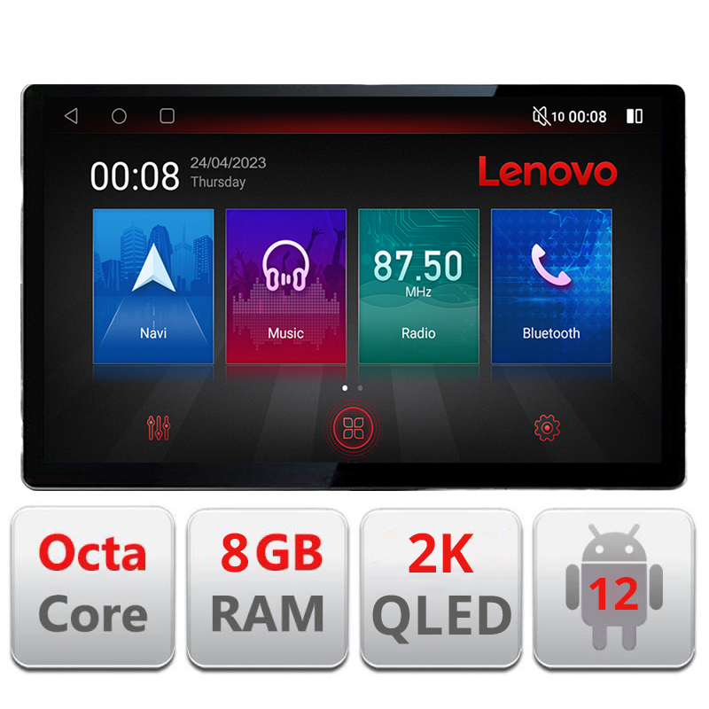Navigatie dedicata Lenovo Dacia dupa 2012 N-Dacia, Ecran 2K QLED 13",Octacore,8Gb RAM,128Gb Hdd,4G,360,DSP,Carplay,Bluetooth