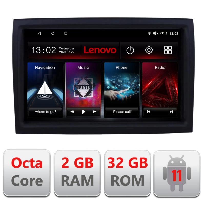 Navigatie dedicata Lenovo Fiat Ducato 2006- D-DUCATO, Octacore Qualcomm, 2Gb RAM, 32Gb Hdd, 4G, Qled, DSP, Carplay, Bluetooth
