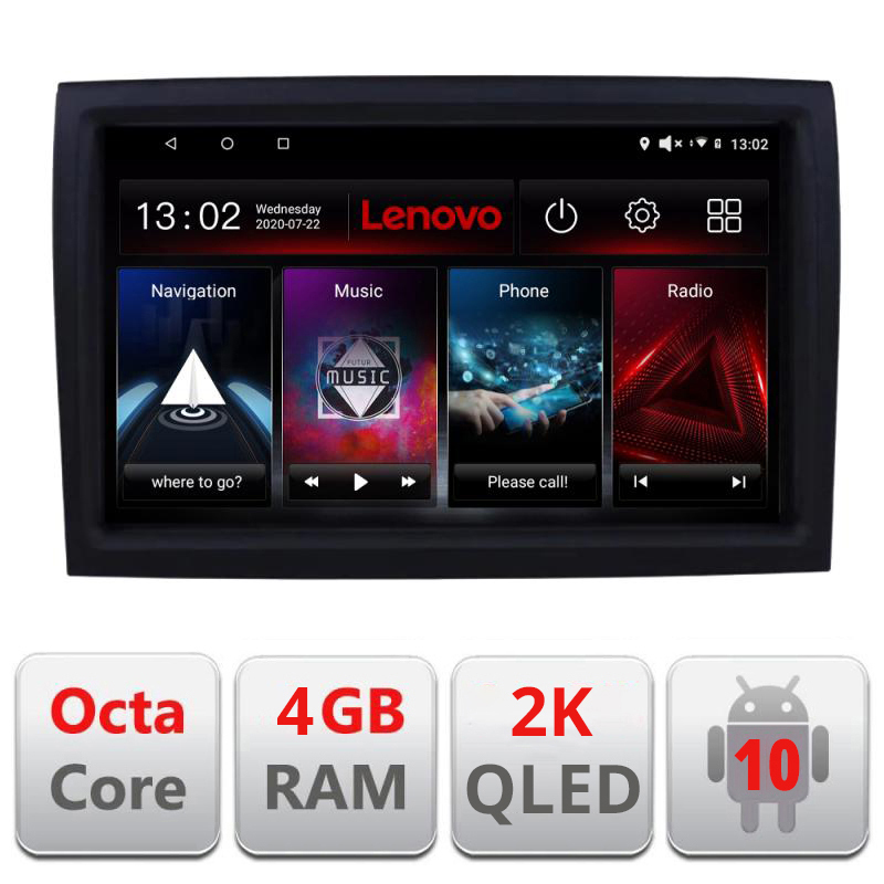 Navigatie dedicata Lenovo Fiat Ducato 2006- L-DUCATO, Octacore, 4Gb RAM, 64Gb Hdd, 4G, QLED 2K, DSP, Carplay, Bluetooth