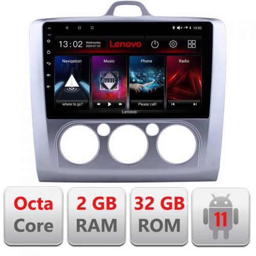 VPX Navigatie dedicata Lenovo Ford Focus 2 Manual D-140-manual, Octacore Qualcomm, 2Gb RAM, 32Gb Hdd, 4G, Qled, DSP, Carplay, Bluetooth