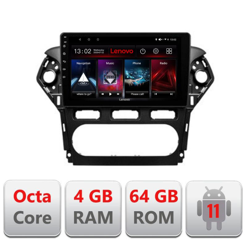 Navigatie dedicata Lenovo Ford Mondeo 2010-2014 L-MONDEO-CLIMA, Octacore Qualcomm, 4Gb RAM, 64Gb Hdd, 4G, Qled, DSP, Carplay, Bluetooth
