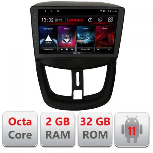 VPX Navigatie dedicata Lenovo Peugeot 207 D-PE01, Octacore Qualcomm, 2Gb RAM, 32Gb Hdd, 4G, Qled, DSP, Carplay, Bluetooth