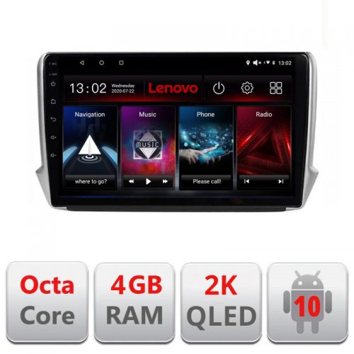 VPX Navigatie dedicata Lenovo Peugeot 208/2008 L-PSA Octa Core, Octacore, 4Gb RAM, 64Gb Hdd, 4G, QLED 2K, DSP, Carplay, Bluetooth