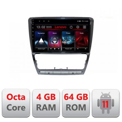 VPX Navigatie dedicata Lenovo Skoda Octavia 2 2005-2013 L-005, Octacore Qualcomm, 4Gb RAM, 64Gb Hdd, 4G, Qled, DSP, Carplay, Bluetooth