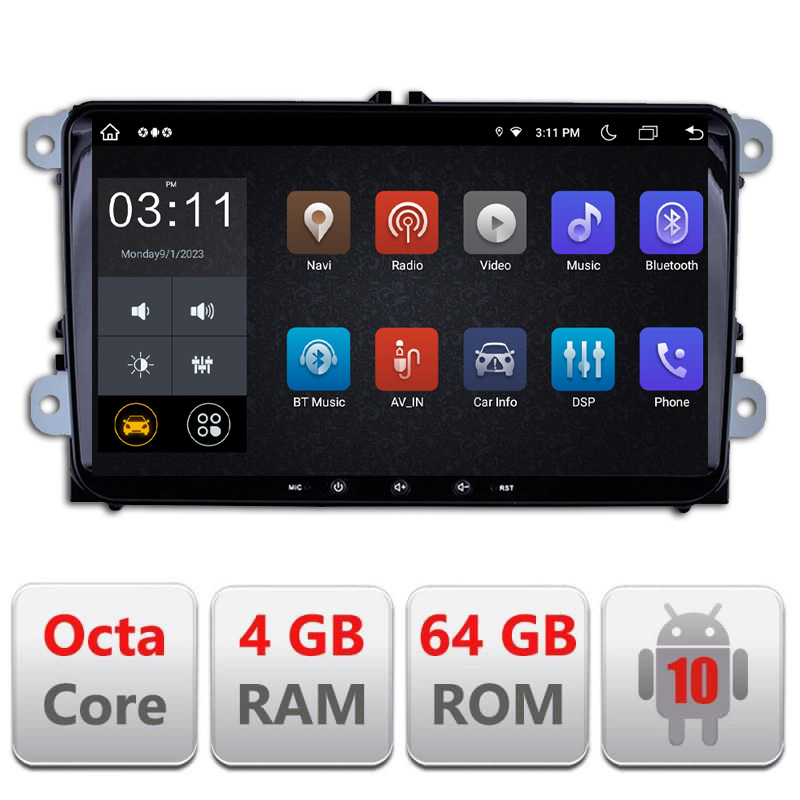 Navigatie dedicata Lenovo VW Skoda Seat Android Gps 8core 4GB Ram 64 GB 4G LTE