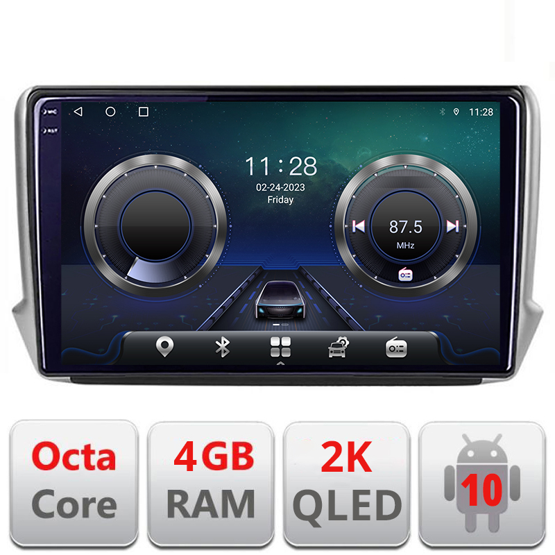 Navigatie dedicata Peugeot 208 2008 C-PSA Android Octa Core Ecran 2K QLED GPS 4G 4+32GB 360 KIT-PSA+EDT-E410-2K