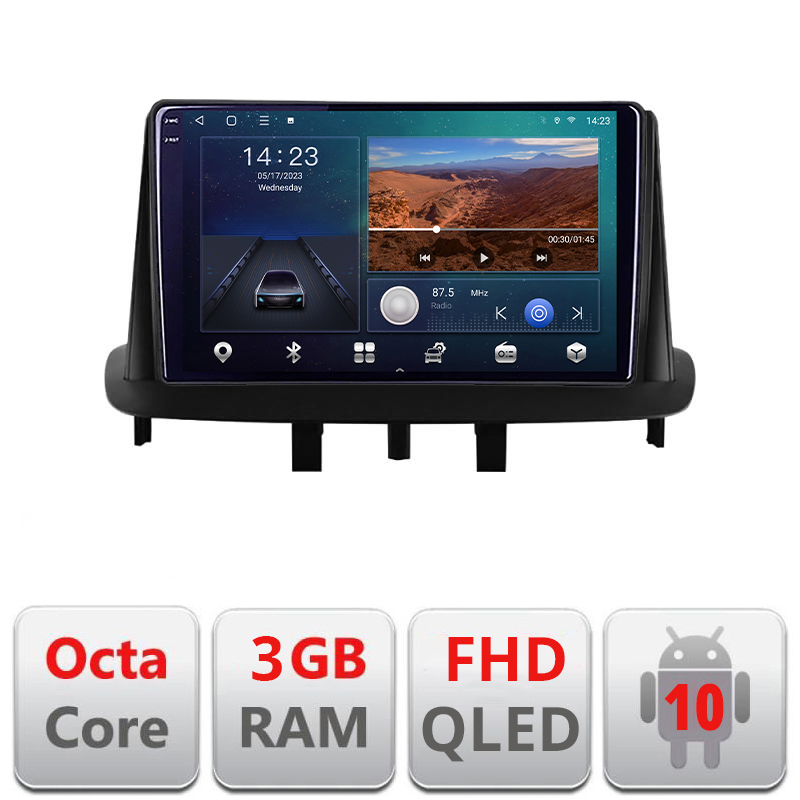 Navigatie dedicata Renault Megane 3 B-145 Android Ecran QLED octa core 3+32 carplay android auto KIT-145+EDT-E309V3